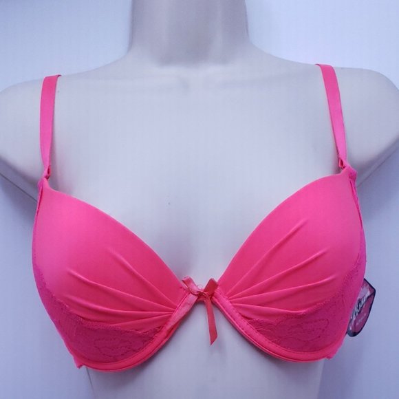 new 36C Bra Neon Pink Orange Lightly Padded Lace Underwire Push Up Bra 36C - Picture 7 of 11
